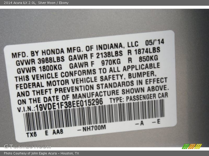 Silver Moon / Ebony 2014 Acura ILX 2.0L