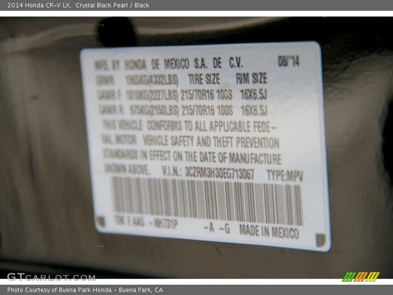 Crystal Black Pearl / Black 2014 Honda CR-V LX