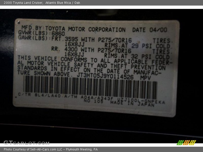 Atlantis Blue Mica / Oak 2000 Toyota Land Cruiser