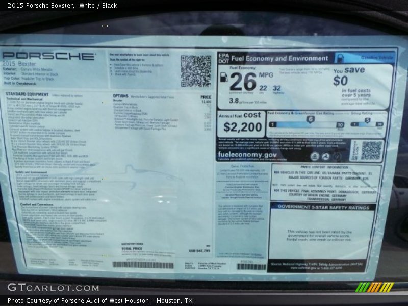  2015 Boxster  Window Sticker