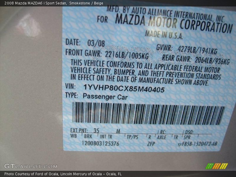 Smokestone / Beige 2008 Mazda MAZDA6 i Sport Sedan