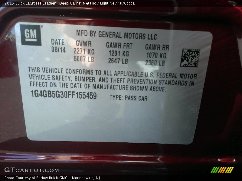Deep Garnet Metallic / Light Neutral/Cocoa 2015 Buick LaCrosse Leather