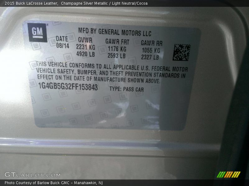 Champagne Silver Metallic / Light Neutral/Cocoa 2015 Buick LaCrosse Leather