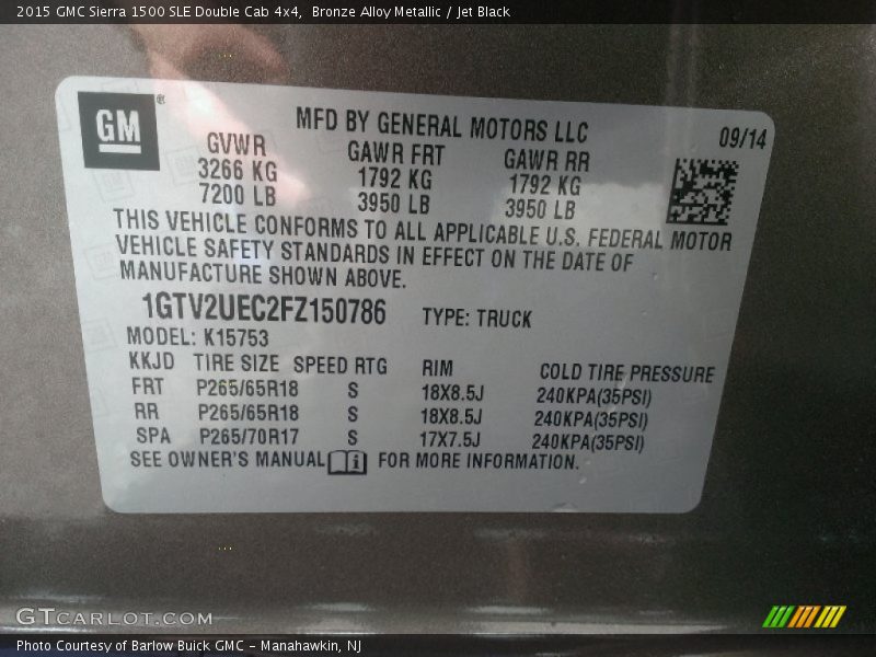 Bronze Alloy Metallic / Jet Black 2015 GMC Sierra 1500 SLE Double Cab 4x4