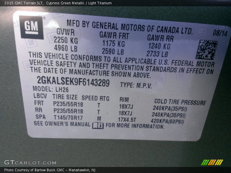 Cypress Green Metallic / Light Titanium 2015 GMC Terrain SLT