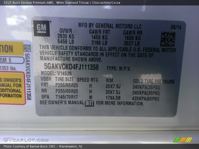 White Diamond Tricoat / Choccachino/Cocoa 2015 Buick Enclave Premium AWD