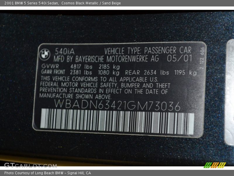 Cosmos Black Metallic / Sand Beige 2001 BMW 5 Series 540i Sedan