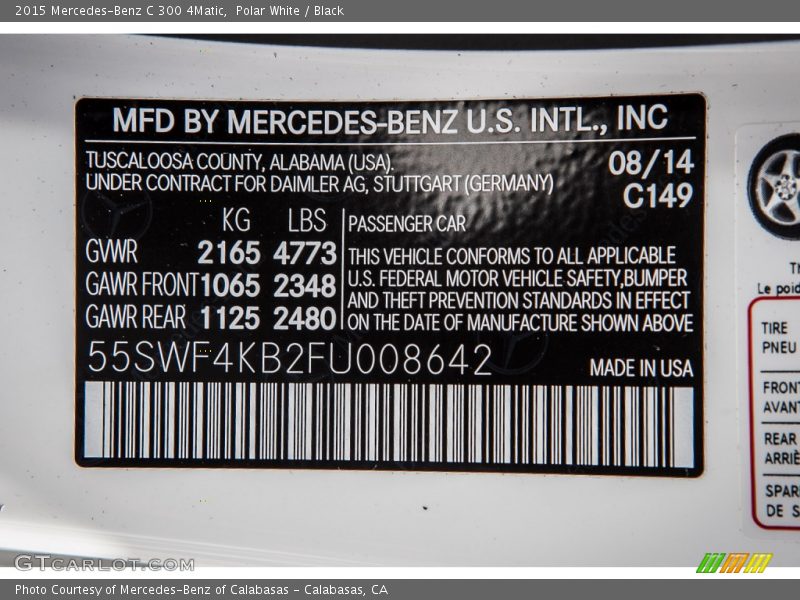 Polar White / Black 2015 Mercedes-Benz C 300 4Matic