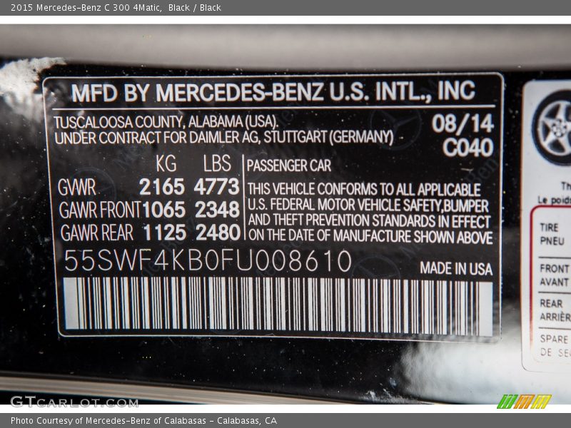 Black / Black 2015 Mercedes-Benz C 300 4Matic