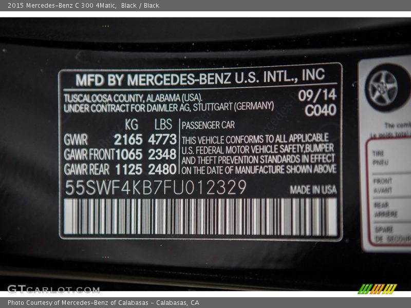 Black / Black 2015 Mercedes-Benz C 300 4Matic