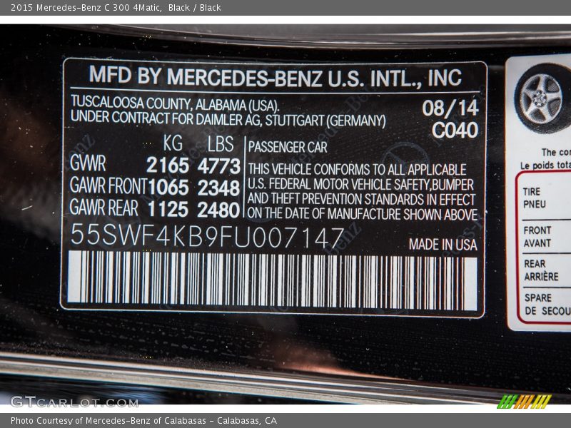 Black / Black 2015 Mercedes-Benz C 300 4Matic