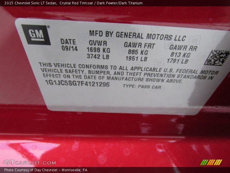 Crystal Red Tintcoat / Dark Pewter/Dark Titanium 2015 Chevrolet Sonic LT Sedan