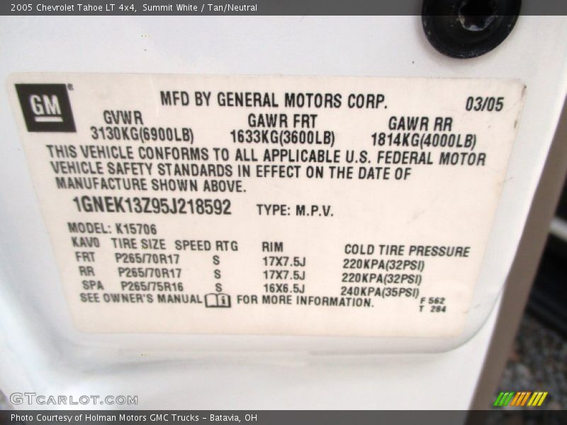 Summit White / Tan/Neutral 2005 Chevrolet Tahoe LT 4x4
