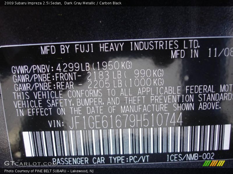 Dark Gray Metallic / Carbon Black 2009 Subaru Impreza 2.5i Sedan