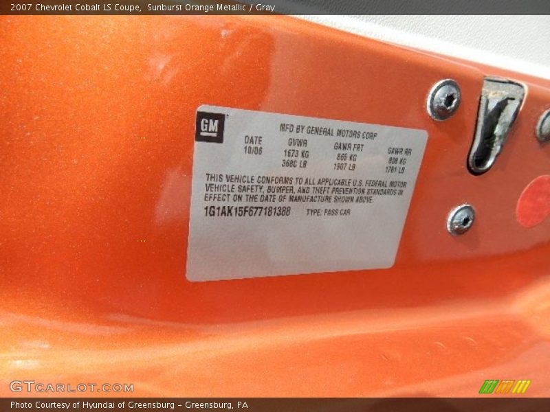 Sunburst Orange Metallic / Gray 2007 Chevrolet Cobalt LS Coupe