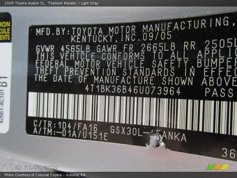 Titanium Metallic / Light Gray 2006 Toyota Avalon XL