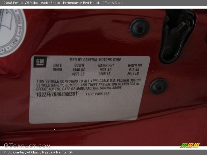 Performance Red Metallic / Ebony Black 2008 Pontiac G6 Value Leader Sedan