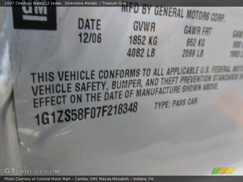 Silverstone Metallic / Titanium Gray 2007 Chevrolet Malibu LS Sedan