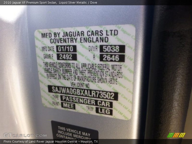Liquid Silver Metallic / Dove 2010 Jaguar XF Premium Sport Sedan