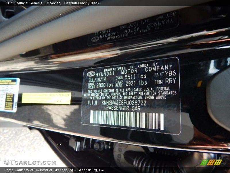 Caspian Black / Black 2015 Hyundai Genesis 3.8 Sedan