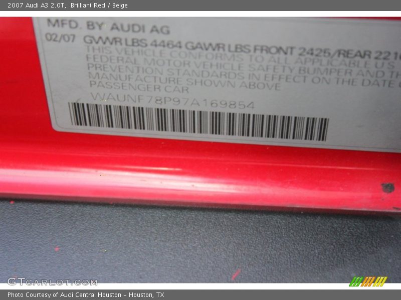 Brilliant Red / Beige 2007 Audi A3 2.0T