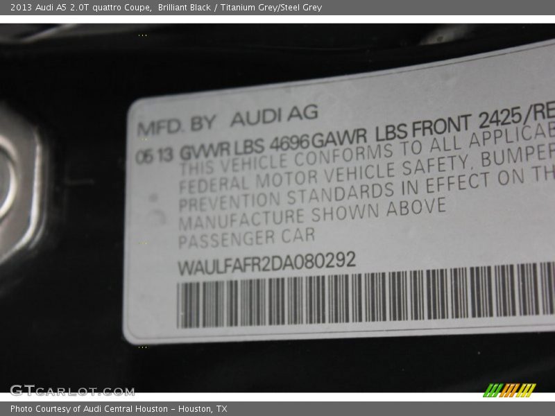 Brilliant Black / Titanium Grey/Steel Grey 2013 Audi A5 2.0T quattro Coupe