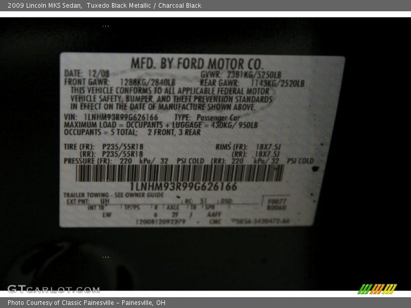 Tuxedo Black Metallic / Charcoal Black 2009 Lincoln MKS Sedan
