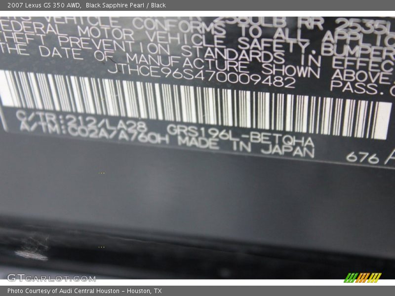 Black Sapphire Pearl / Black 2007 Lexus GS 350 AWD