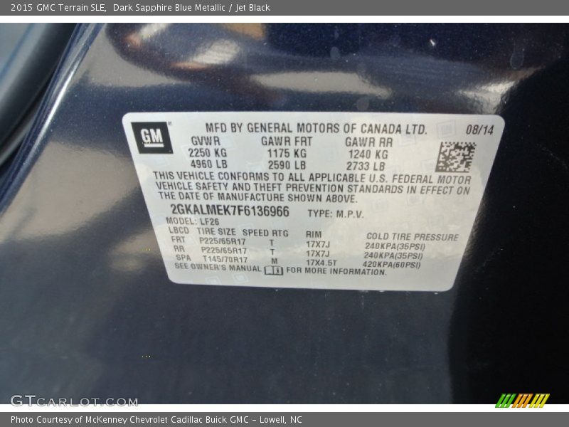 Dark Sapphire Blue Metallic / Jet Black 2015 GMC Terrain SLE
