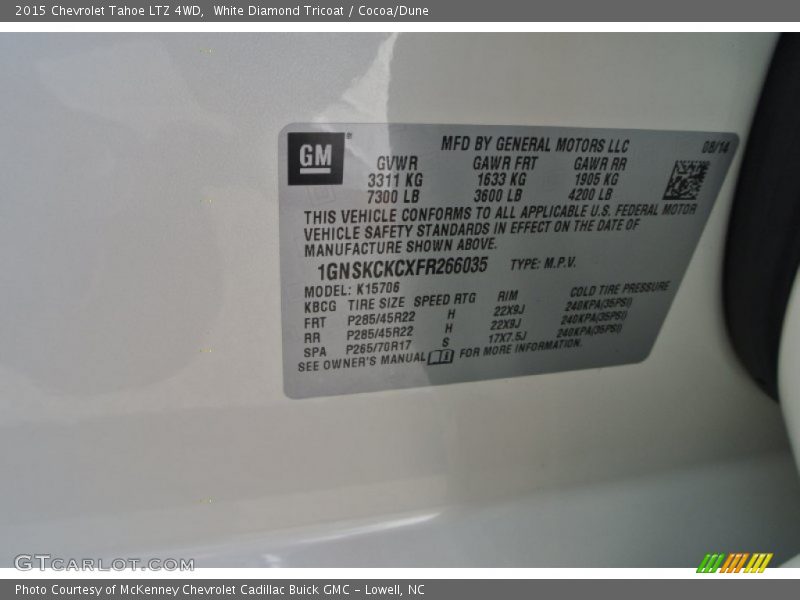 White Diamond Tricoat / Cocoa/Dune 2015 Chevrolet Tahoe LTZ 4WD