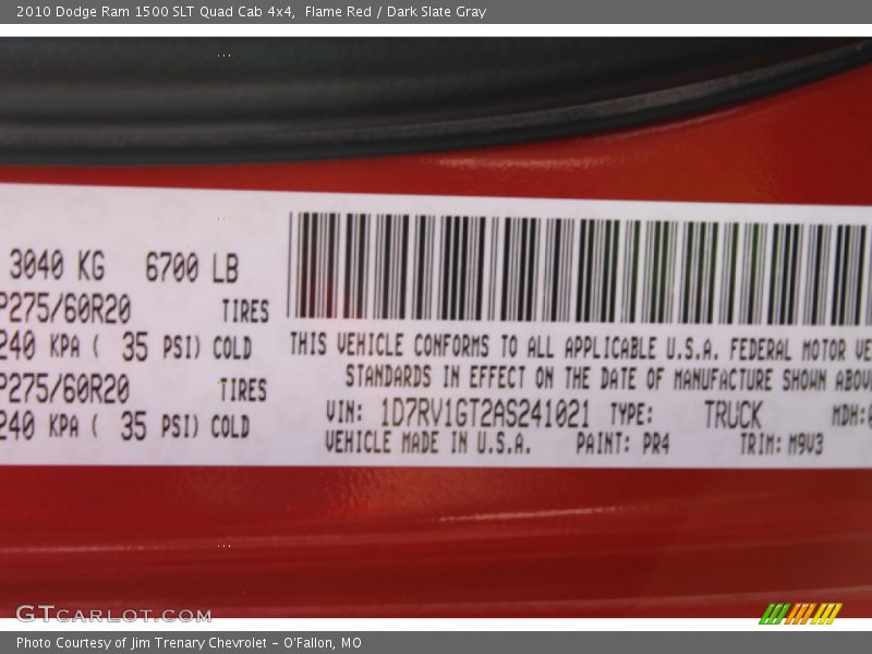 Flame Red / Dark Slate Gray 2010 Dodge Ram 1500 SLT Quad Cab 4x4