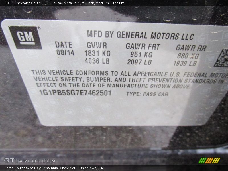 Blue Ray Metallic / Jet Black/Medium Titanium 2014 Chevrolet Cruze LS
