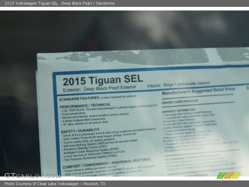  2015 Tiguan SEL Window Sticker