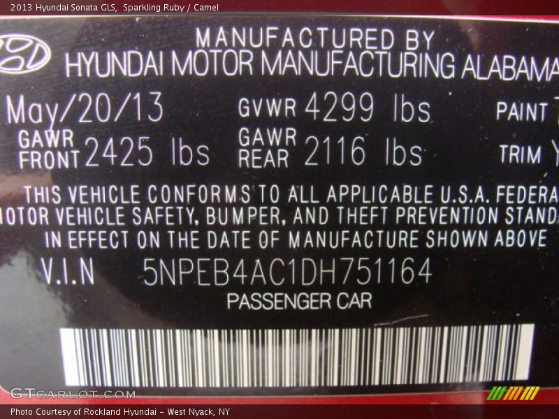 Sparkling Ruby / Camel 2013 Hyundai Sonata GLS