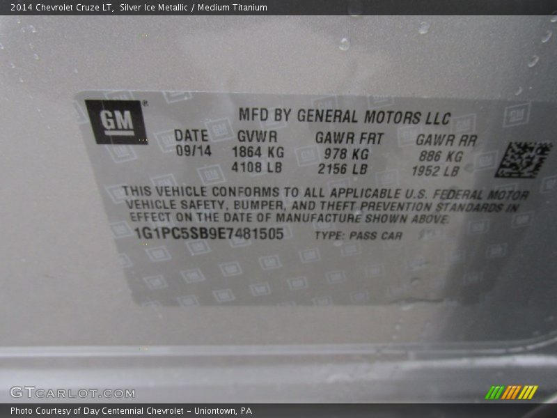 Silver Ice Metallic / Medium Titanium 2014 Chevrolet Cruze LT