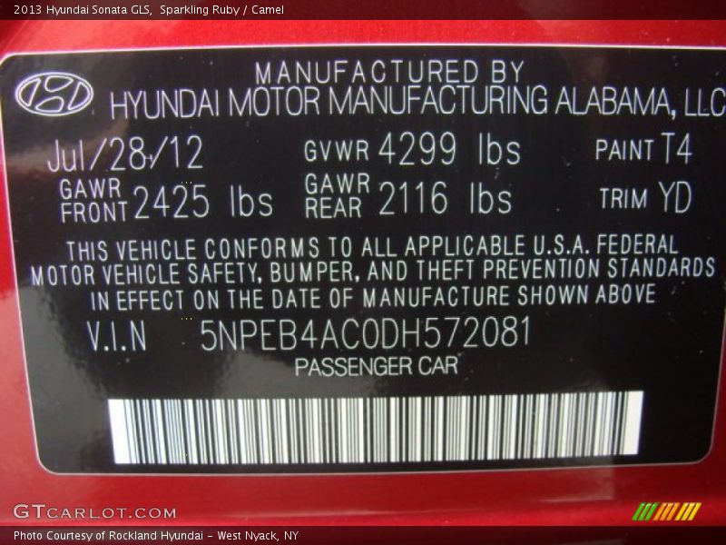 Sparkling Ruby / Camel 2013 Hyundai Sonata GLS