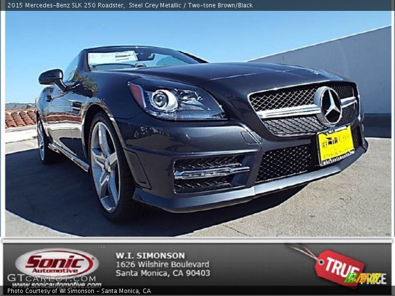 Steel Grey Metallic / Two-tone Brown/Black 2015 Mercedes-Benz SLK 250 Roadster