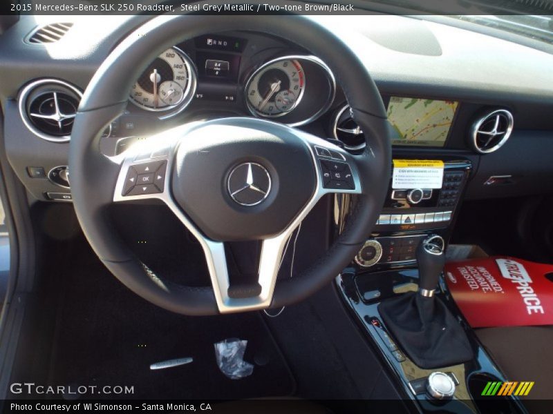 Steel Grey Metallic / Two-tone Brown/Black 2015 Mercedes-Benz SLK 250 Roadster