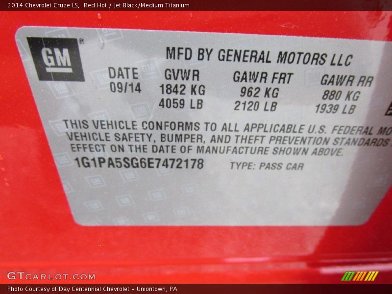 Red Hot / Jet Black/Medium Titanium 2014 Chevrolet Cruze LS