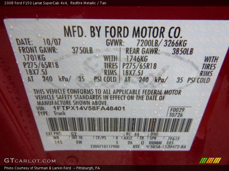 Redfire Metallic / Tan 2008 Ford F150 Lariat SuperCab 4x4