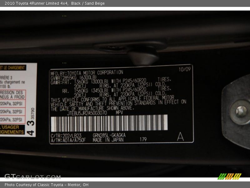 Black / Sand Beige 2010 Toyota 4Runner Limited 4x4