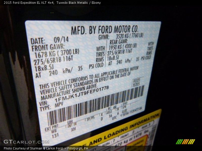 Tuxedo Black Metallic / Ebony 2015 Ford Expedition EL XLT 4x4