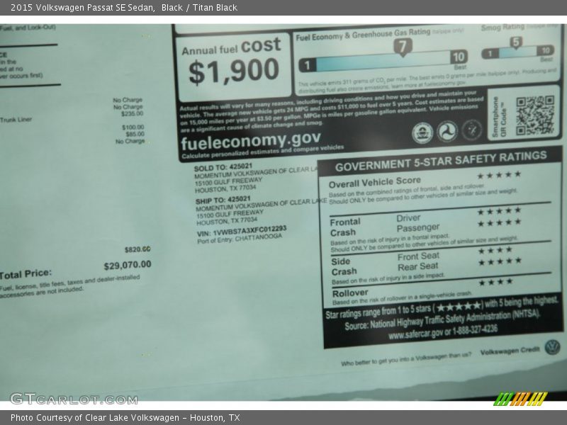 Black / Titan Black 2015 Volkswagen Passat SE Sedan