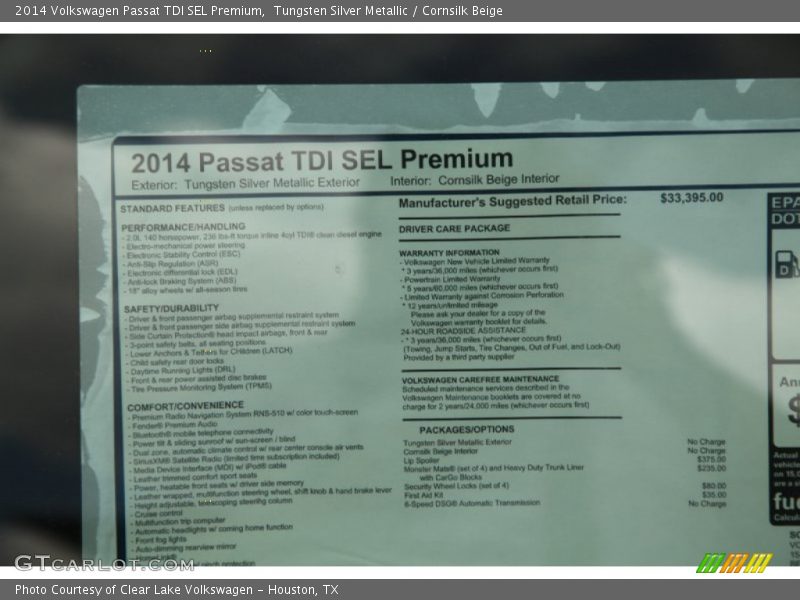 Tungsten Silver Metallic / Cornsilk Beige 2014 Volkswagen Passat TDI SEL Premium