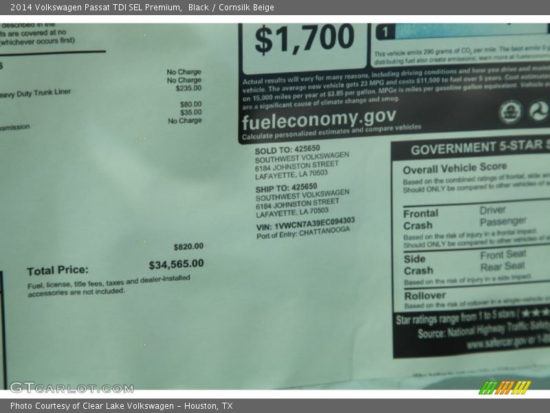 Black / Cornsilk Beige 2014 Volkswagen Passat TDI SEL Premium
