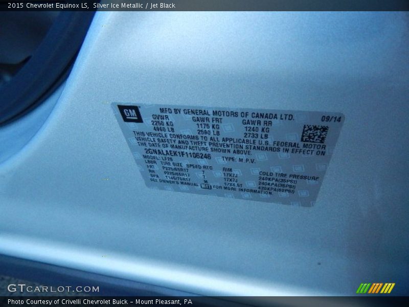 Silver Ice Metallic / Jet Black 2015 Chevrolet Equinox LS