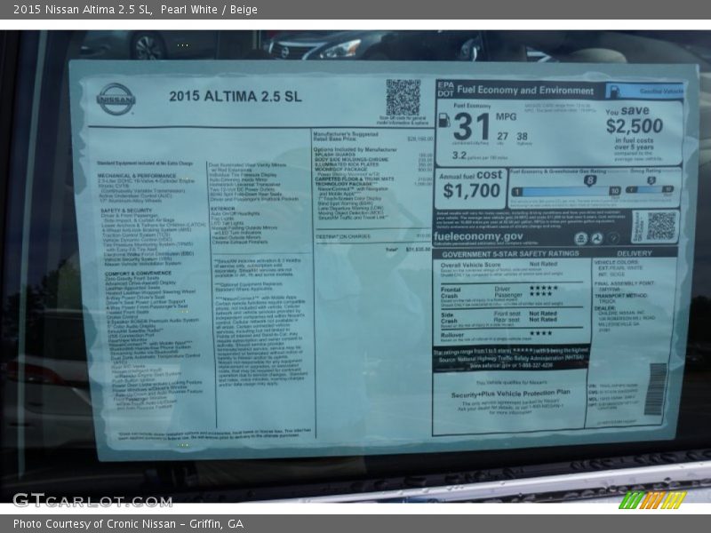 Pearl White / Beige 2015 Nissan Altima 2.5 SL