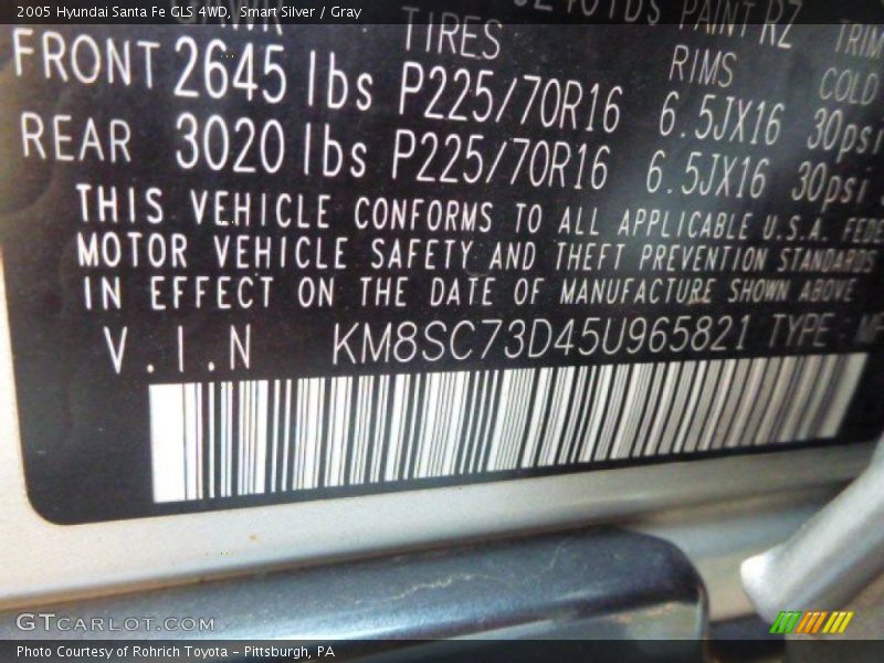 Smart Silver / Gray 2005 Hyundai Santa Fe GLS 4WD
