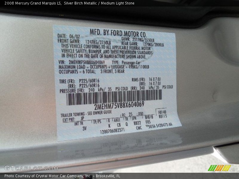 Silver Birch Metallic / Medium Light Stone 2008 Mercury Grand Marquis LS