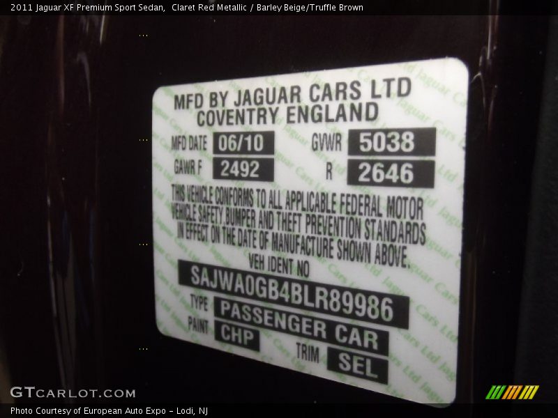 Claret Red Metallic / Barley Beige/Truffle Brown 2011 Jaguar XF Premium Sport Sedan